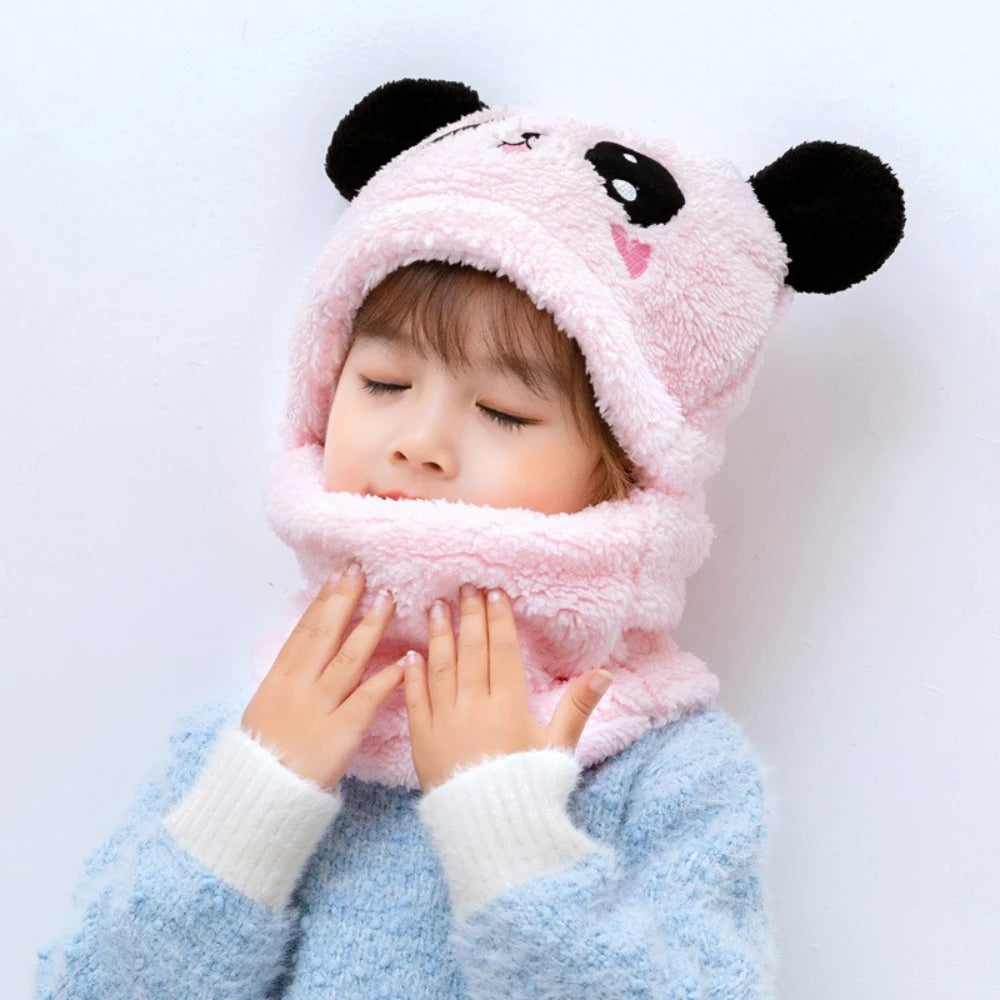 Kids Winter Panda Wool Cap With Neck Warmer