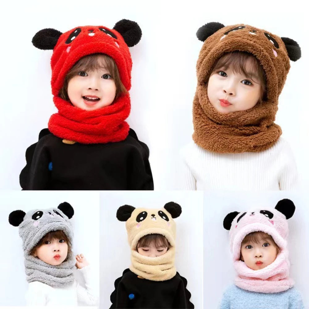 Kids Winter Panda Wool Cap With Neck Warmer