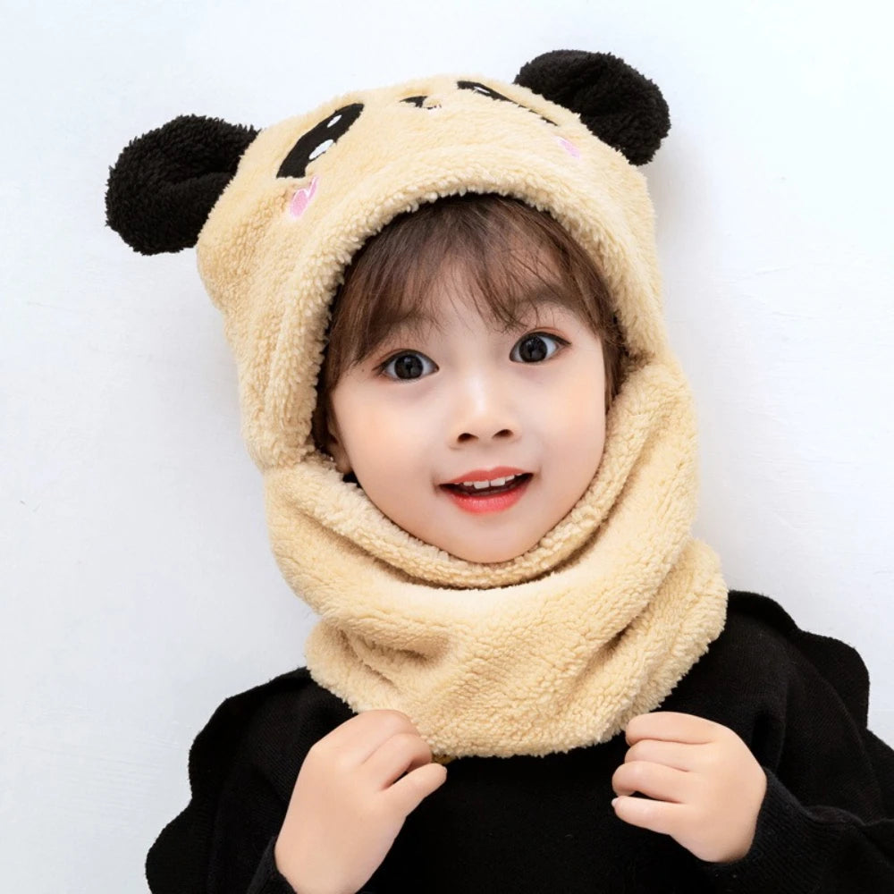 Kids Winter Panda Wool Cap With Neck Warmer
