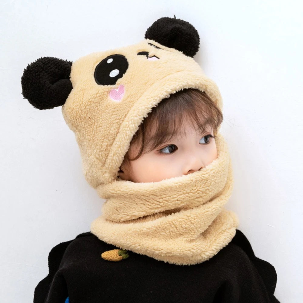 Kids Winter Panda Wool Cap With Neck Warmer